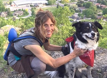 Emmett and his owner on a hike.