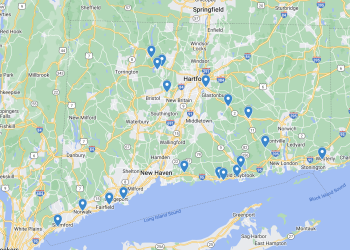 A map showing the locations where the investigator found elephant ivory and parts from other at-risk species being sold