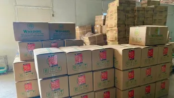 Boxes of pet food and supplies