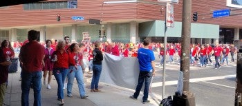 A crowd of people outside