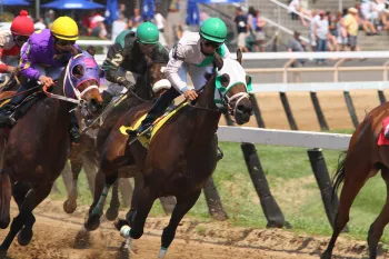 Race horses running on track