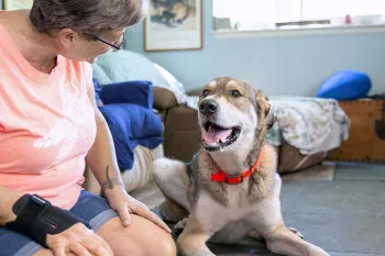 Woman with happy dog