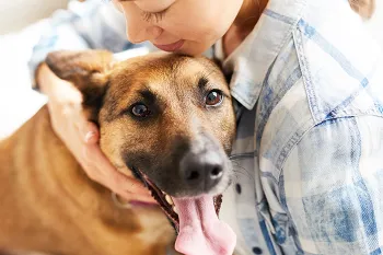 Woman with happy dog