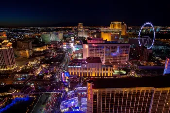 Aerial view of nighttime Las Vegas