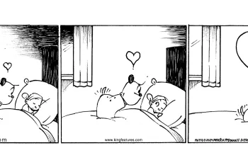 Comic by Patrick McDonnell showing a dog and child hugging